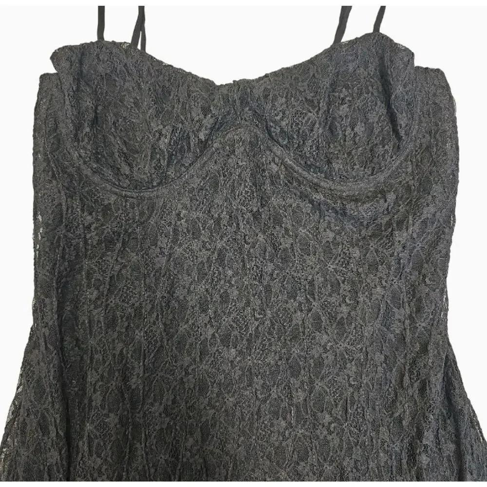 Free People Cherie Black Lace Midi Slip Dress Underwire Corset Cutout Slit M
